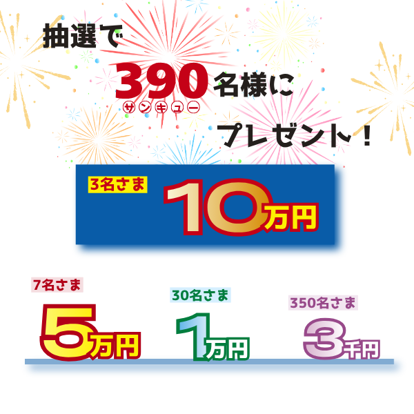 商品概要 3名様10万円、7名様5万円、30名様1万円、350名様3千円